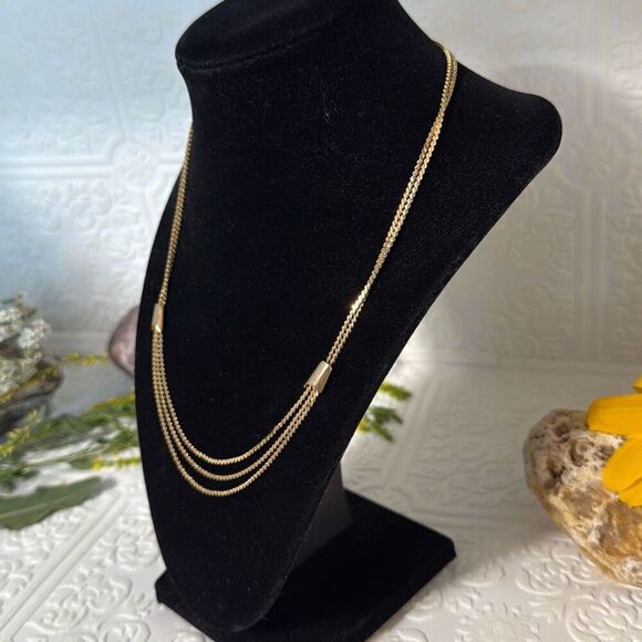 Vintage Gold Tone Multi Strand Layered Chain Necklace 18” - Picture 5 of 14